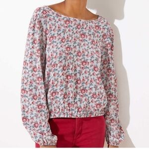 NWT LOFT white pink green floral V back blouse top Womens Medium